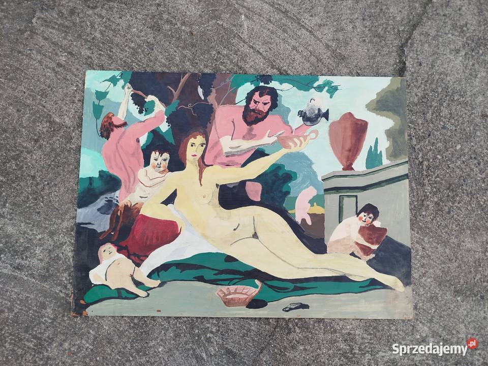 Obraz olejny vintage duży Czechy łata 1970 opolskie