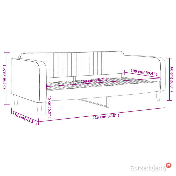 Sofa z funkcją spania niebieska obita aksamitem Warszawa