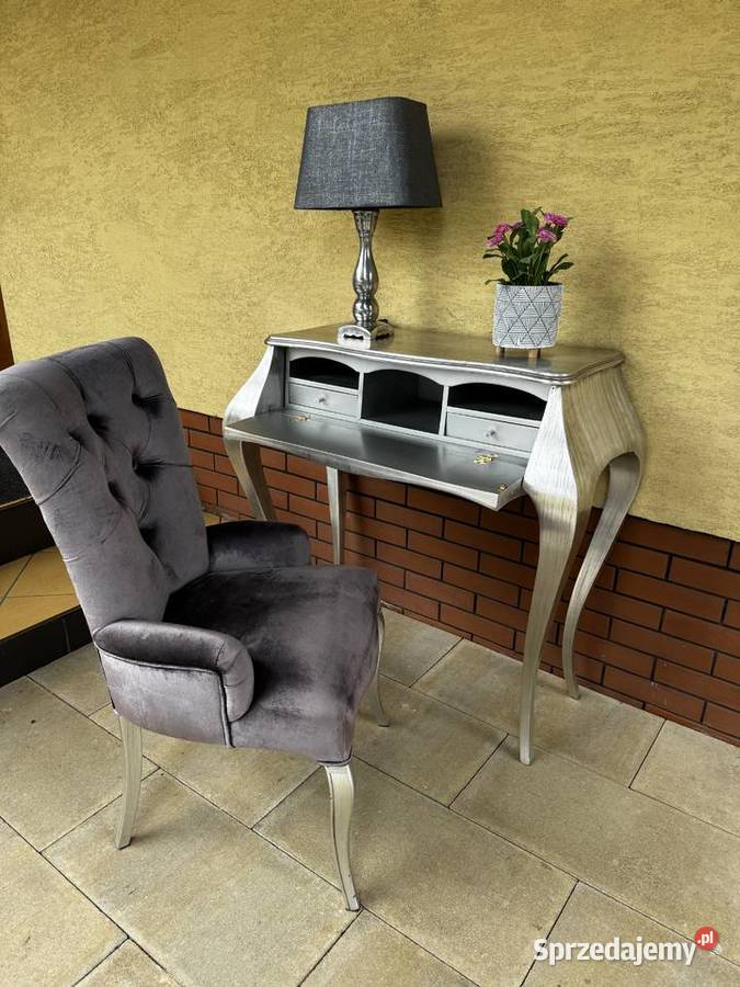 Toaletka konsolka glamour srebrna sekretarzyk