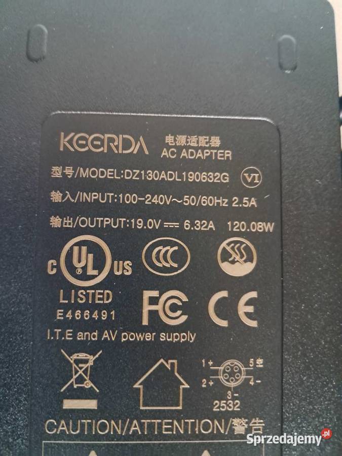 nowy zasilacz sieciowy Keerda 19V 632A wtyk 5 Sandomierz