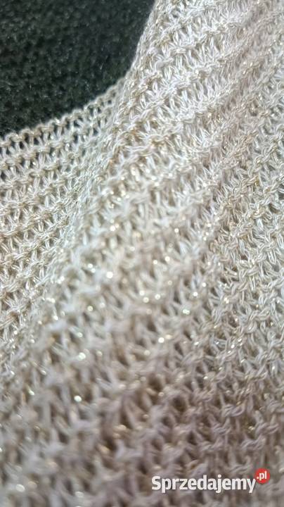 Stylowy ciepły sweter puszysty złota nitka Pątnów