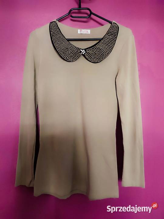 Elegancka Beżowa Bluzka Koszulka Bawełniana Suwałki