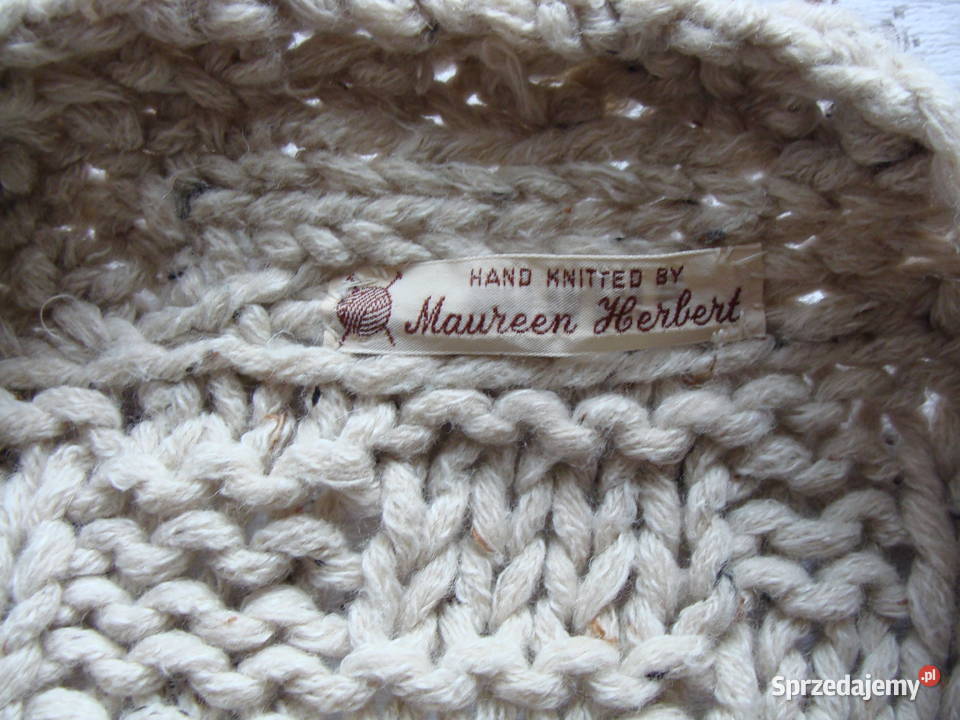 kardigan knit handmade beż gruby splot