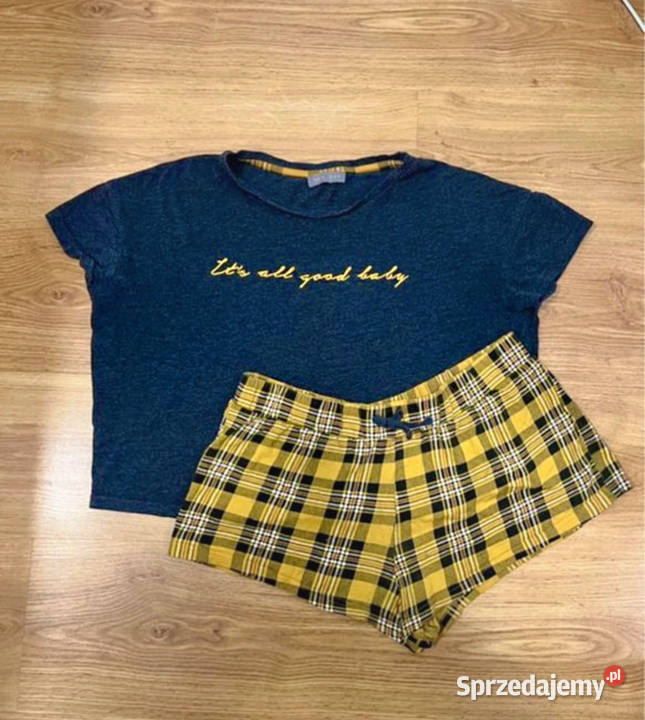 Komplet piżamowy w żółtoszarą kratkę komplet S Łódź