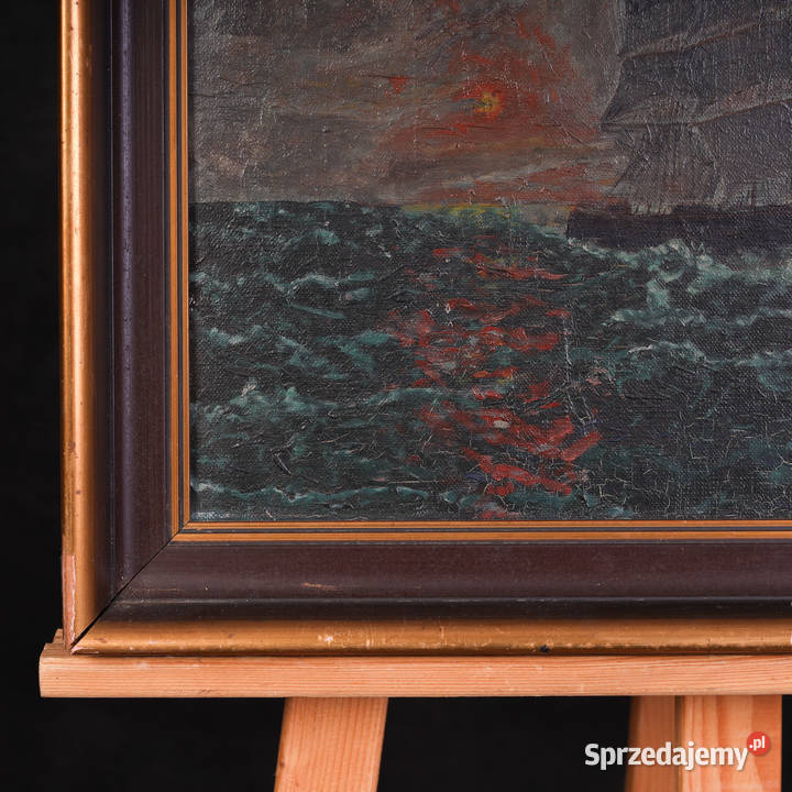 Artexpert Obraz Olejny Żaglowiec o Zachodzie zachodniopomorskie Dobrzany