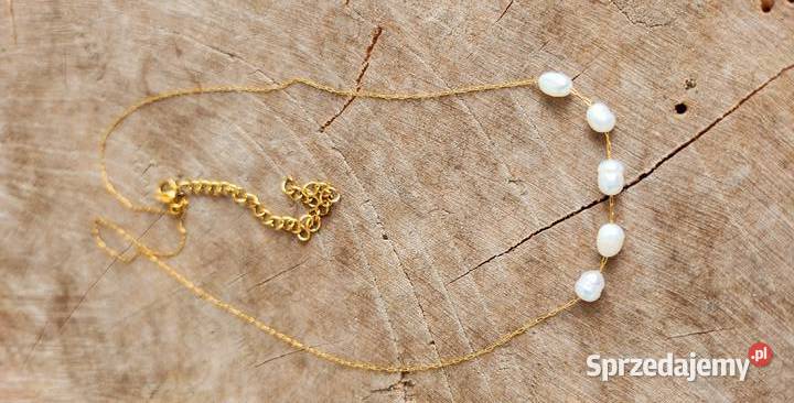 Nowy łańcuszek naszyjnik stal chirurgiczna perły pomorskie Gdańsk