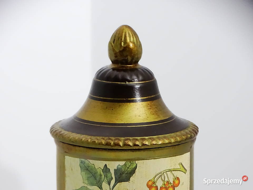 Zabytkowy pojemnik aptekarski z ilustracją Biłgoraj