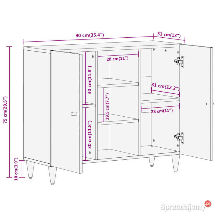 Szafka 90x33x75 lite drewno mango WM358276 Pozostałe mazowieckie Warszawa
