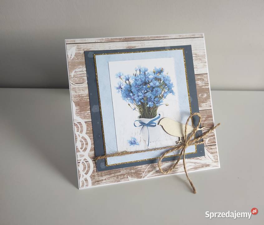 Kartka ręcznie robiona na urodziny Chabry Rękodzieło łódzkie