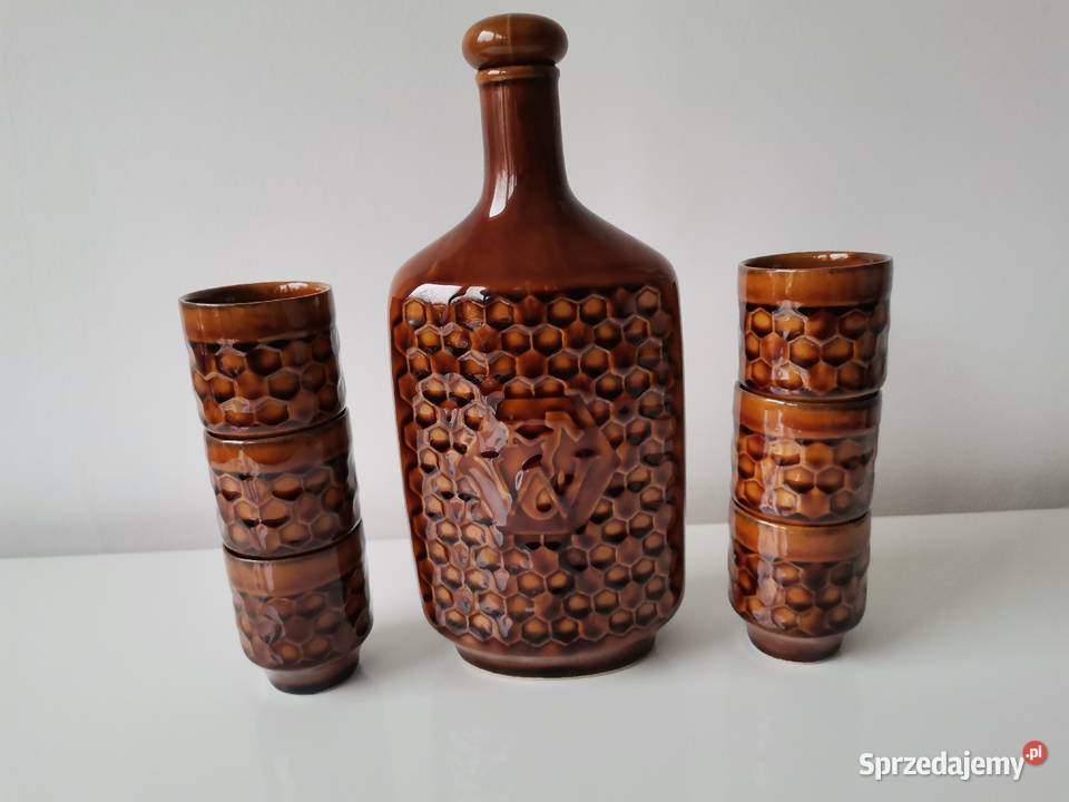 Stara karafka Syrenka kieliszki porcelit Katowice