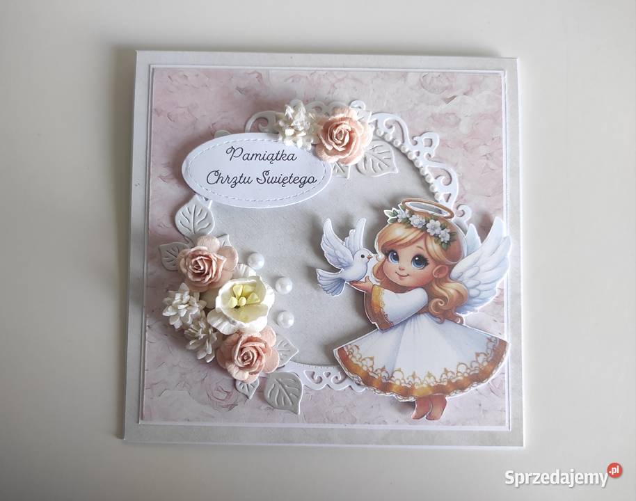 Kartka w pudełku ręcznie robiona na Chrzest Łódź