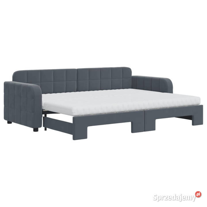 Sofa rozsuwana z materacami ciemnoszara aksamit Warszawa