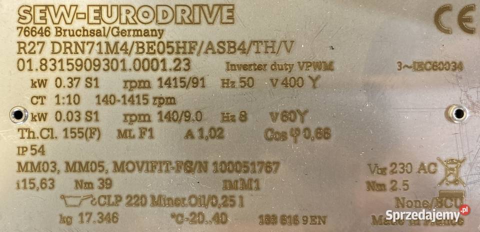motoreduktor przekładnia 037kW 91obr 3faz Pigża