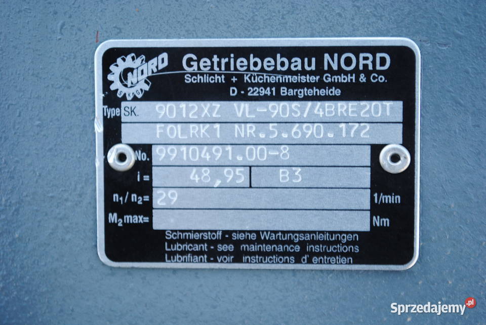 Motoreduktor kątowy 11kw 29obr z hamulcem NORD lubuskie Kargowa