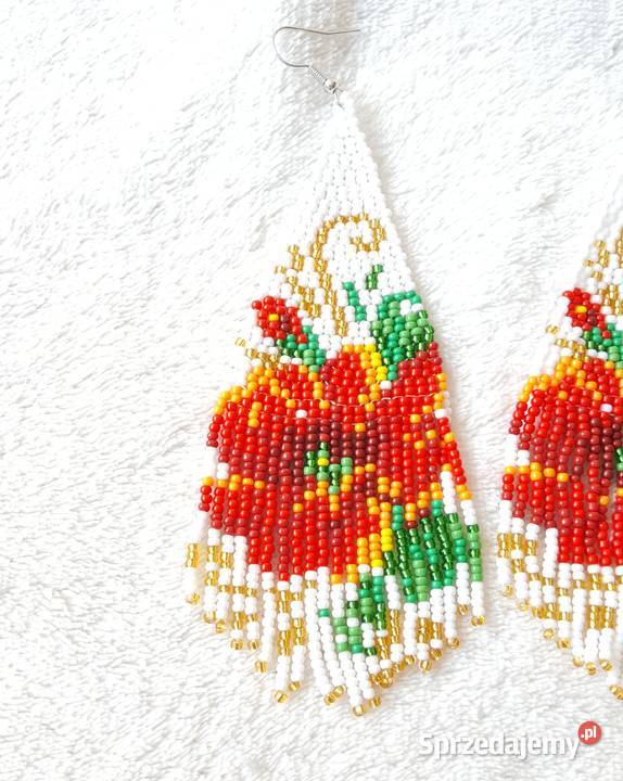 Duże kolczyki koralikowe boho etno bohemian mak Szczecin