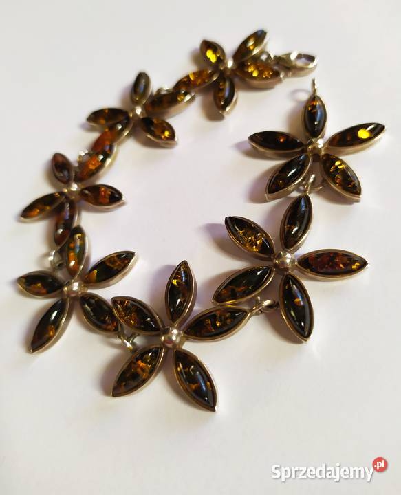 Bransoletka srebrna z bursztynami Grodzisk Wielkopolski