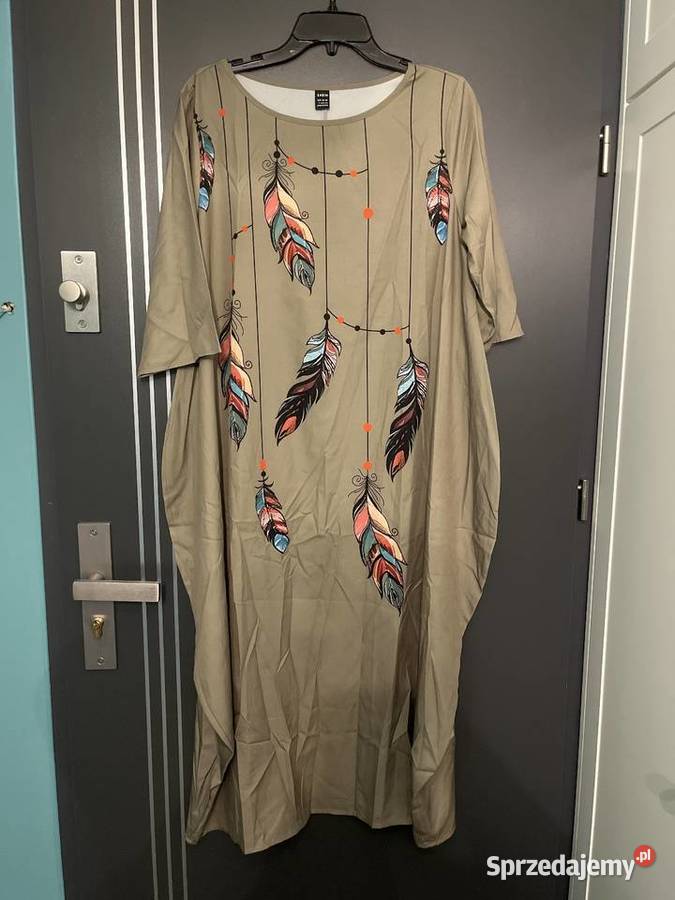 Shein sukienka luźny fason modny wzór pióra nowa