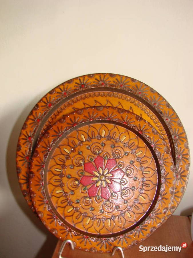 drewniany talerz dekoracyjny PRL Pruszcz Gdański