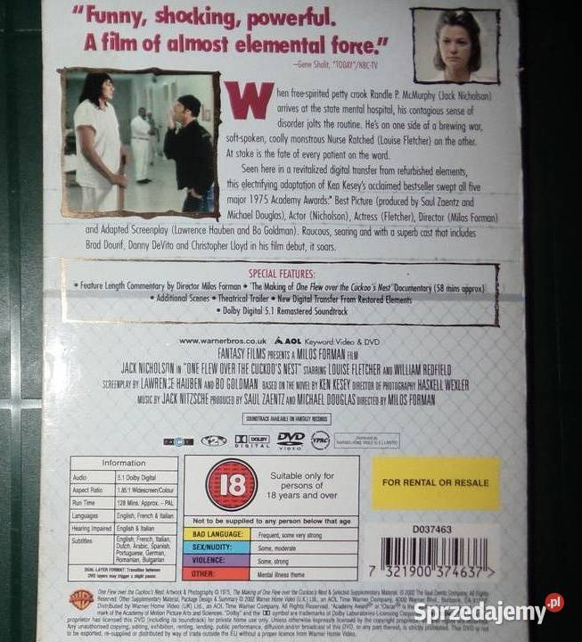 Jack Nicholson Lot kukułczym gniazdem DVD 2002 Rzeszów