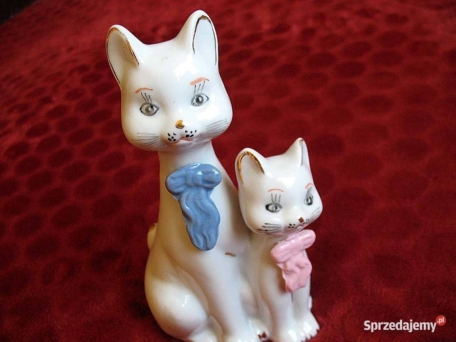 Kot para białych kotków Figurka porcelana 19 x Siedlce sprzedam