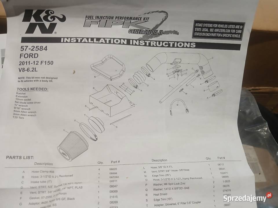 Układ dolotowy KN powietrza 572584 do Ford USA Koluszki