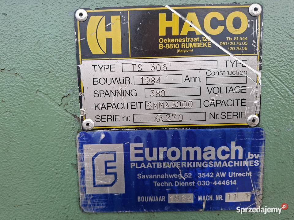 Gilotyna nożyce do blachy HACO TS 3050 x 6 mm Ścinawa