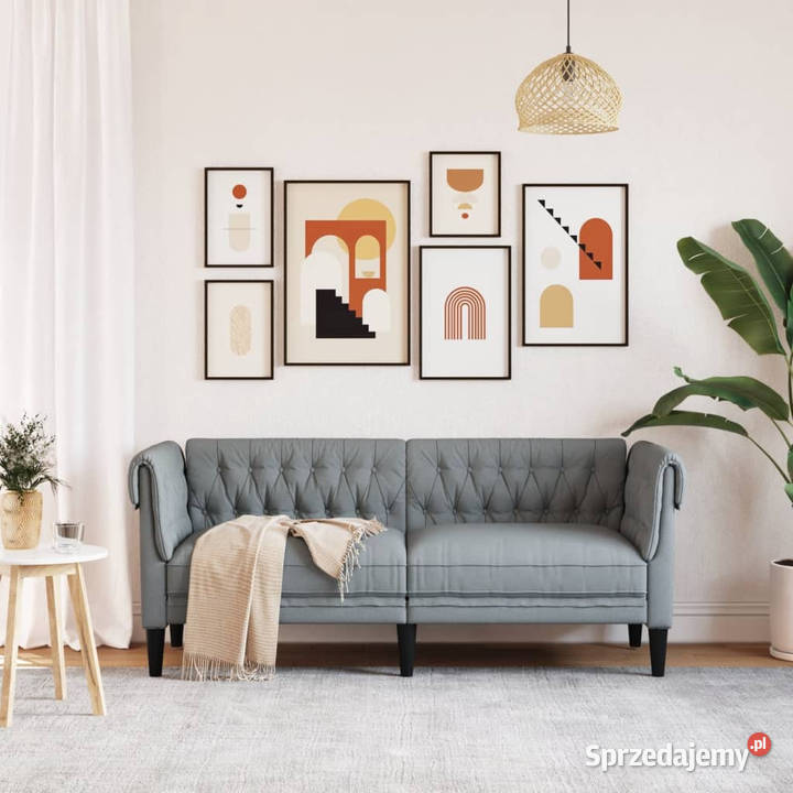 Sofa Chesterfield dwuosobowa jasnoszara obita