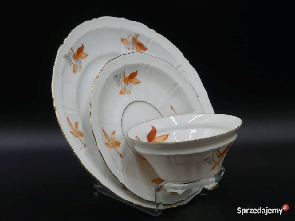 Komplet śniadaniowy Sorau Żary na nóżkach UNIKAT Porcelana i szkło wielkopolskie