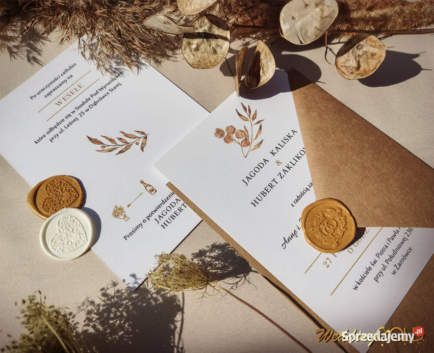 Beżowe boho jednokartkowe zaproszenie ślubne