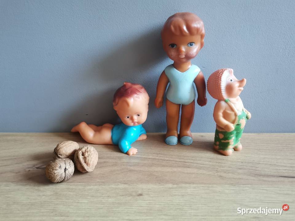 Stare gumowe zabawki lalki PRL 3 sztuki śląskie