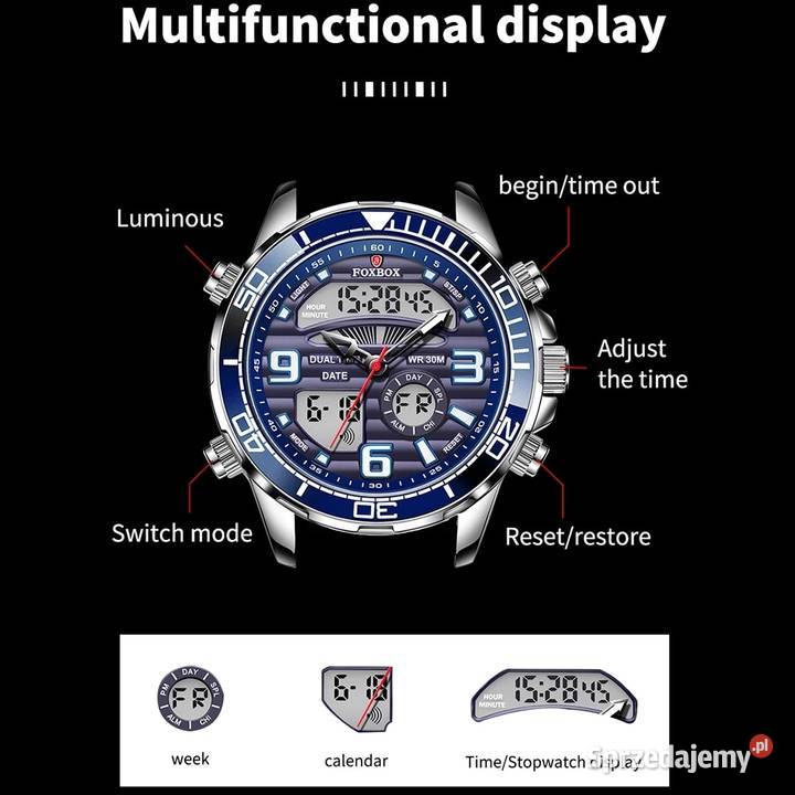 Zegarek męski sportowy cyfrowy alarm datownik męskie