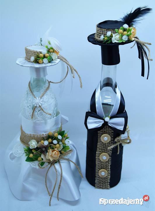 Ozdoba Dekoracja Ubranka na butelki Wino Ślub Zielona Góra