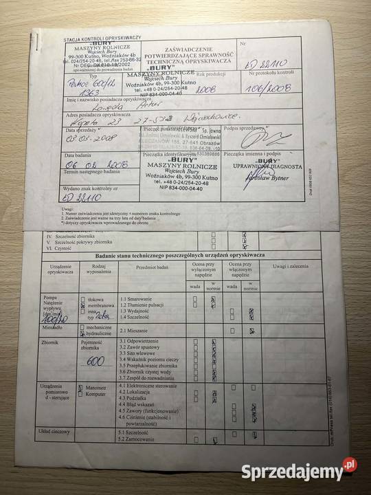 Opryskiwacz Bury Perkoz 600l belka 12m pompa Łopata