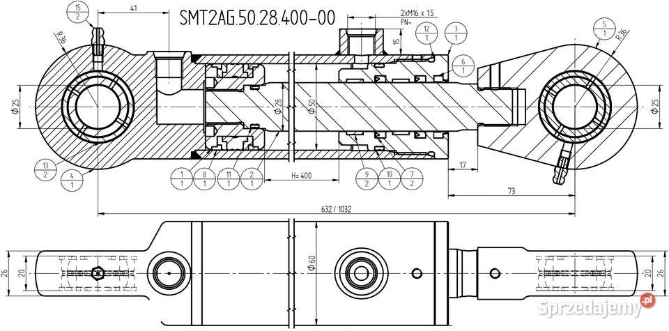 SIŁOWNIK Hydrauliczny 50x28 Skok 400 Mocowania Solec Kujawski