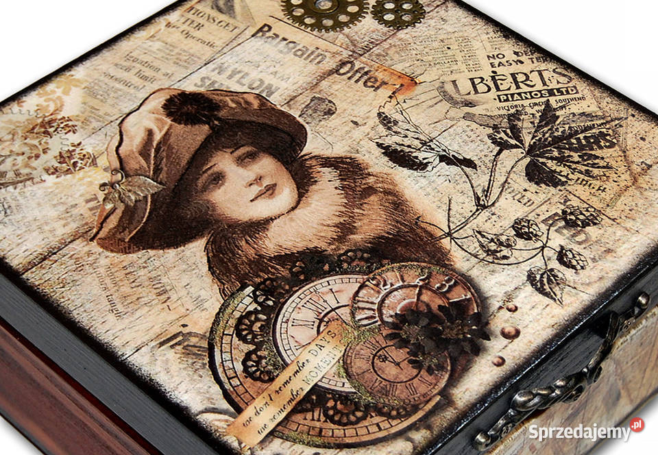 Drewniana SZKATUŁKA nóżki MADAME steampunk 16X16 Dekoracje i ozdoby kujawsko-pomorskie Bydgoszcz sprzedam