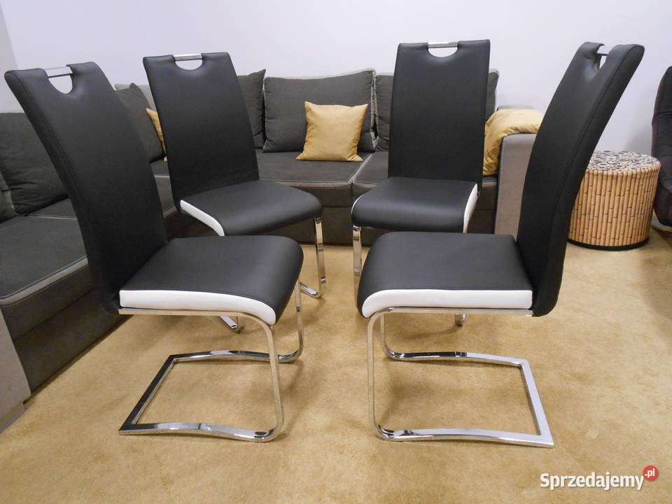Krzesła czarnobiałe ekoskóra nikiel PIĘKNE 42cm Ostrowiec Świętokrzyski