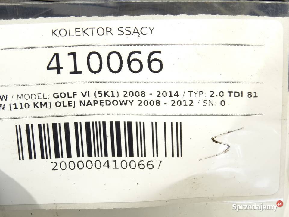 KOLEKTOR SSĄCY VW GOLF VI 03L129711AG 20 110