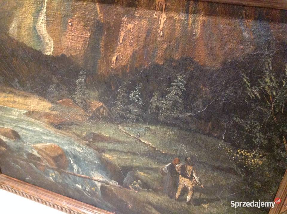 Stary Obraz Olejny w Drewnianej Zdobionej Ramie Nowa Sól