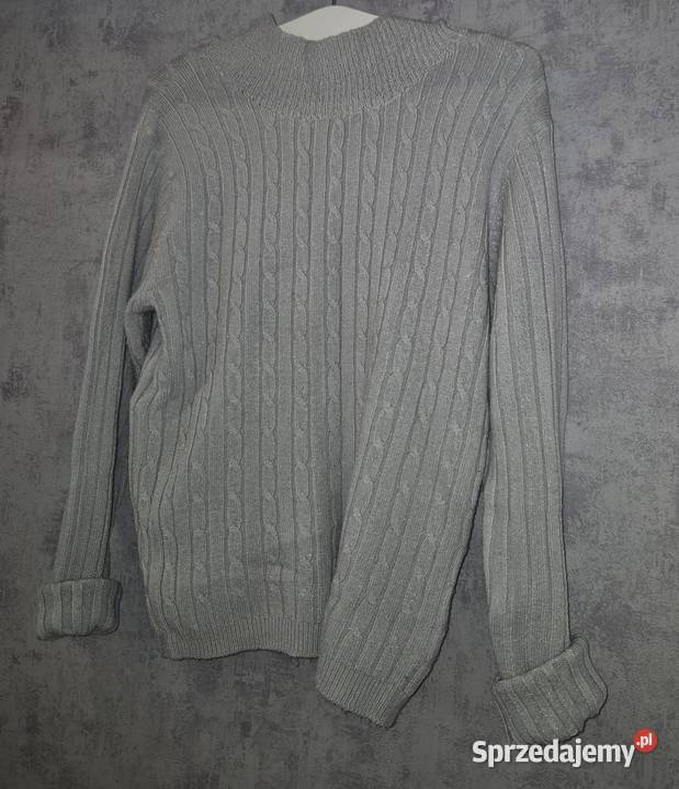 Sweter damski popielaty golf warkocze 38M Łódź