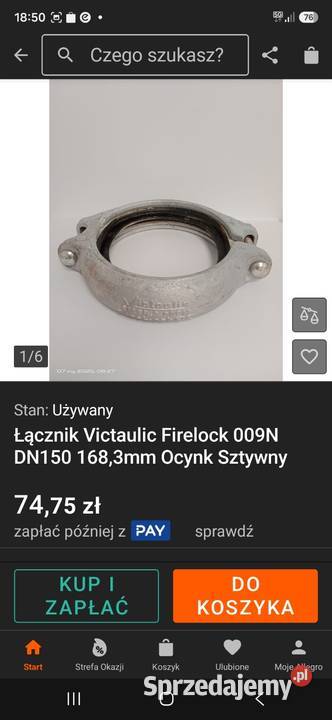 Łącznik Victaulic Firelock 009N DN150 1683mm mazowieckie Szczawinek