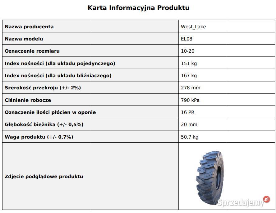 Opona WESTLAKE EL08 100020 16PR Dętka i Fartuch Do maszyn budowlanych