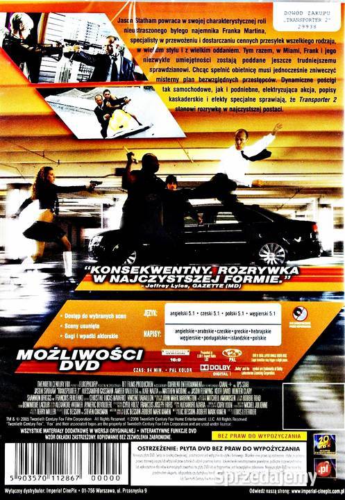 TRANSPORTER 123NOWA MOC 4 DVD sensacyjny Kalisz sprzedam