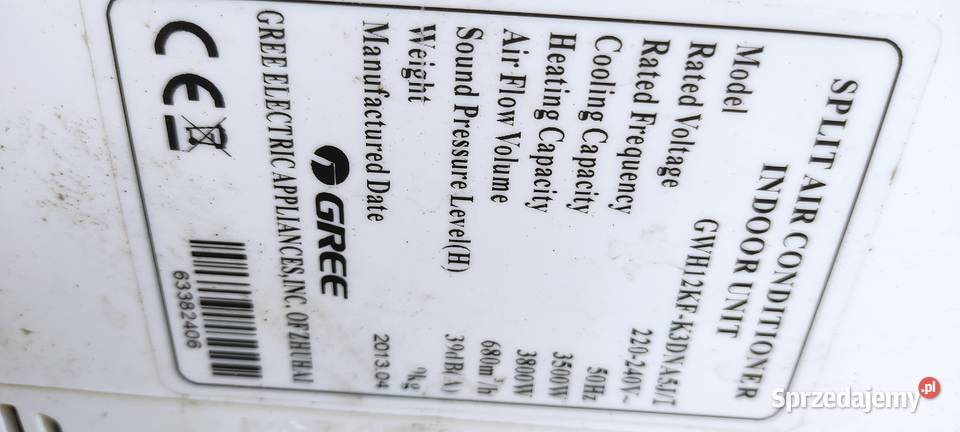 klimatyzacja TANIO GREE lg 38kW na części Nasielsk