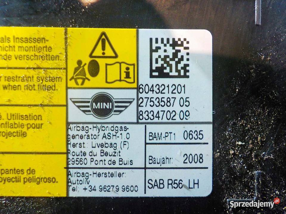 CLUBMAN I R55 AIRBAG poduszka fotela lewa mazowieckie Suków