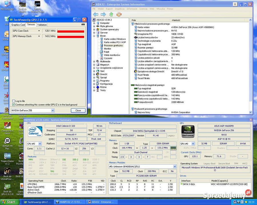 Asus V6600MX Geforce 256 NV10 32MB SDR 64bit aktywne Cielądz sprzedam