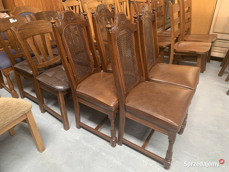 Piękne dębowe krzesła ze skórymeble holenderskie Ślesin sprzedam