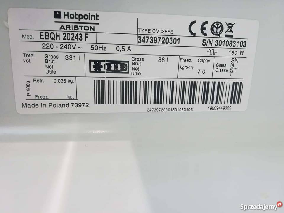 Srebrna lodówka Hotpoint Ariston Nofrost 200 tr Warszawa sprzedam