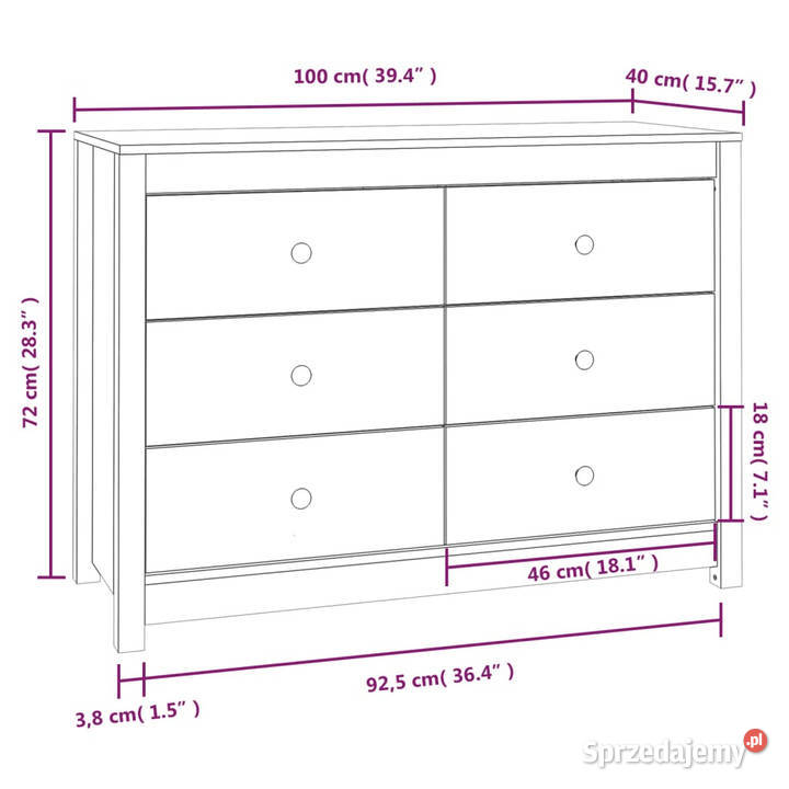 Komoda biały 100x40x72 lite drewno sosnowe Warszawa