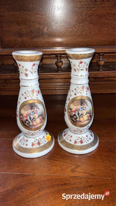Świecznik ze scenką miłości wiedeńskiej w dwóch Porcelana i szkło Gdańsk