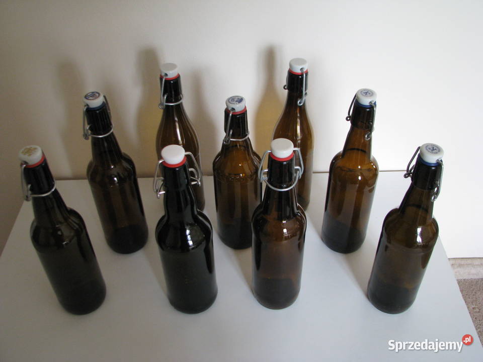Butelki z pałąkiem piwie czyste bez etykiet z Antyki, Sztuka, Kolekcje Brzegi